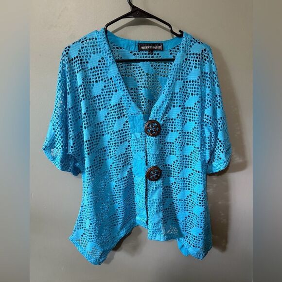 Mirror Image Vneck Mesh 3/4 Sleeve Cardigan Size L Aqua - Picture 1 of 7